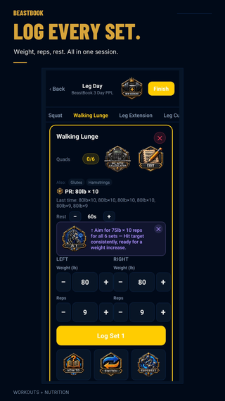 Logging a set in BeastBook mid-workout